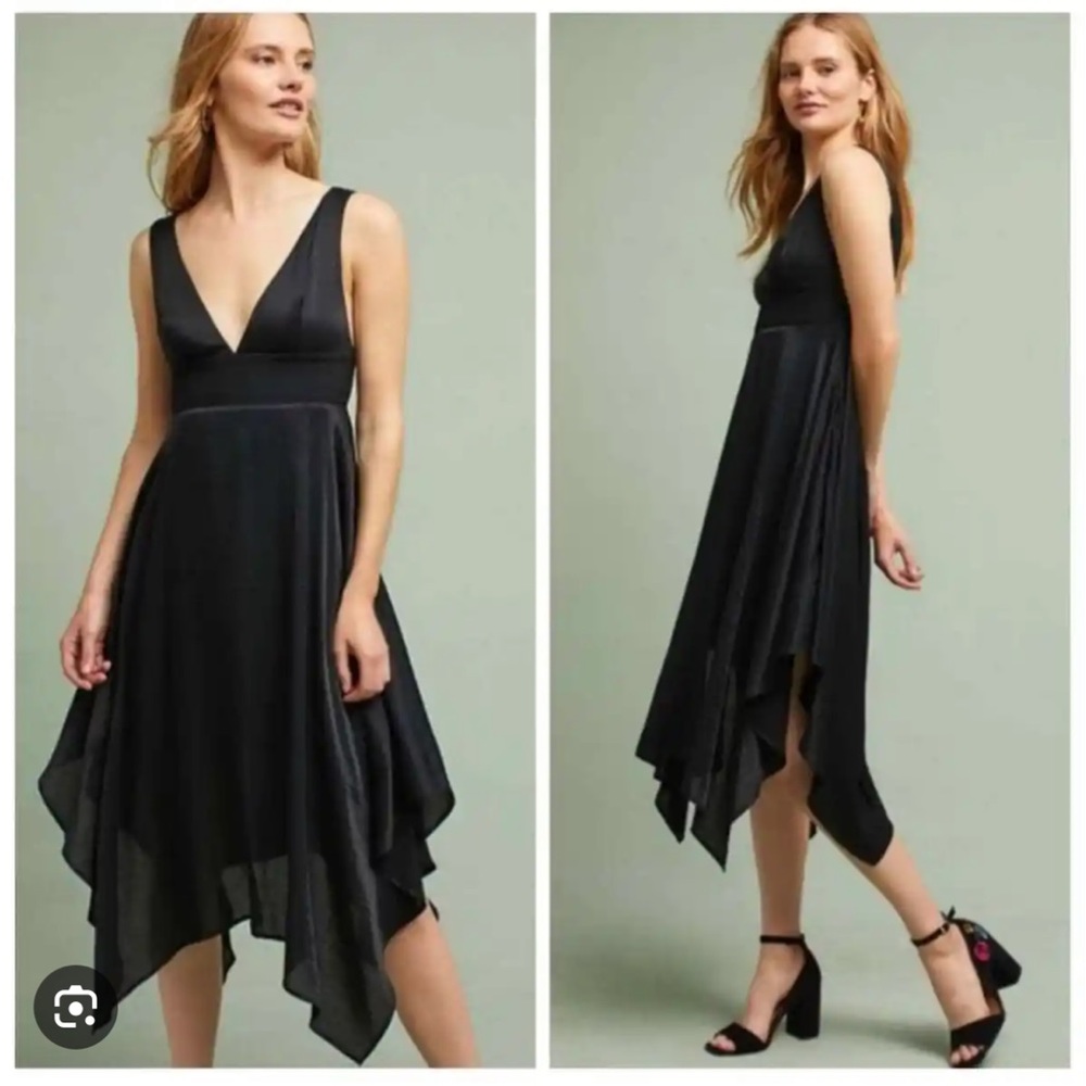 Moulinette Soeurs Whitney Satin V-Neck Asymmetric Black Sleeveless.